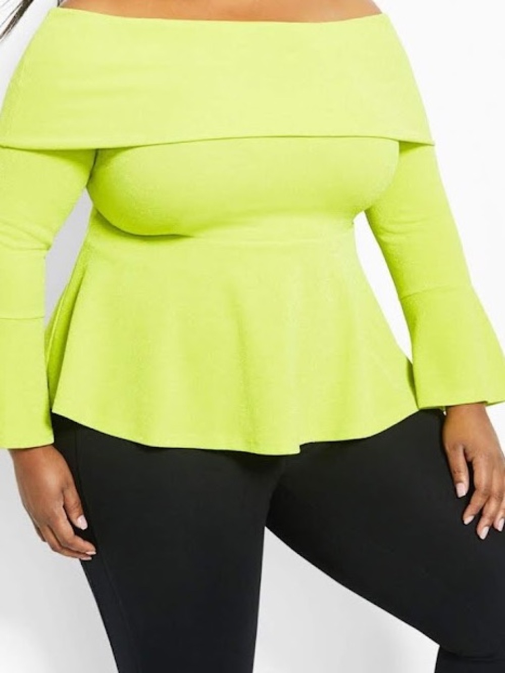 Ashley Stewart Lime Off-Shoulder Peplum Top